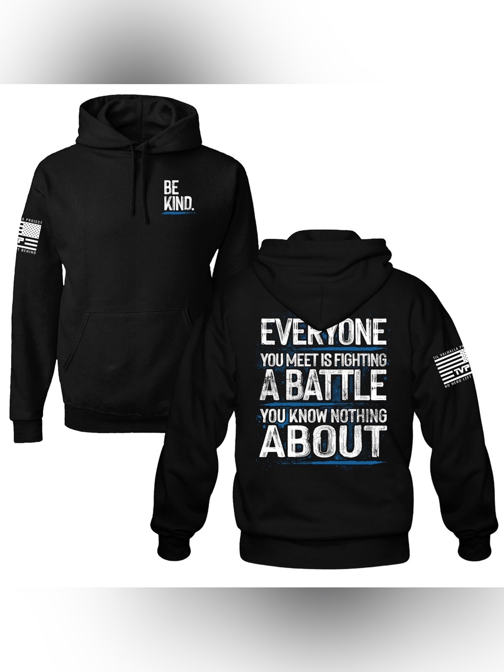 Til Valhalla Project Be Kind Graphic Hoodie Black 2XL Veteran Support Sweatshirt
